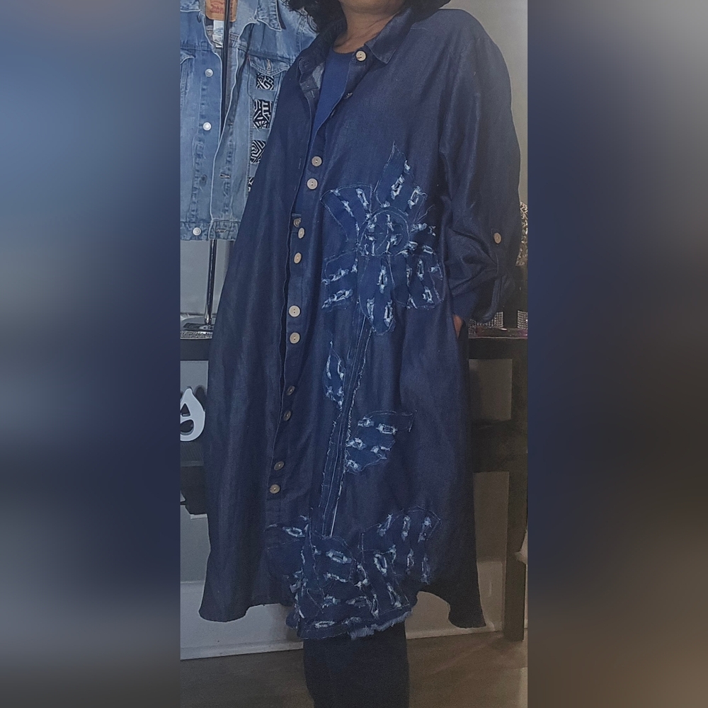 Floral Embroidered Denim Dress